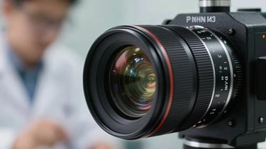 A clean photograph of a high-speed camera setup capturing a laboratory experiment, with blurred motion in the background and sharp focus on the lens.