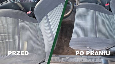 Tapicerowane fotele wyprawowego samochdu off-road przed i po praniu