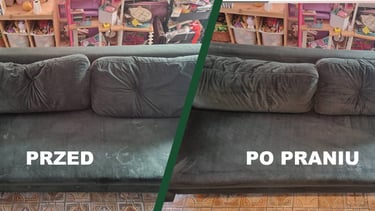 poplamiona kanapa w pokoju dziecięcymi przed i po praniu