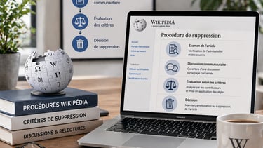 Ordinateur affichant les procédures de suppression sur Wikipédia