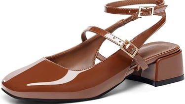 Coutgo Womens Mary Jane Chunky Low Heels Closed Square Toe Ankle Strap Pumps