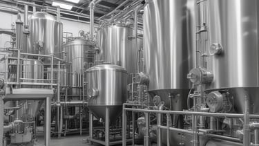Photo of a clean, modern chemical manufacturing plant with stainless steel equipment.
