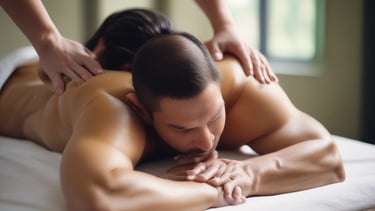 A certified therapist performing gentle Thai massage stretches.