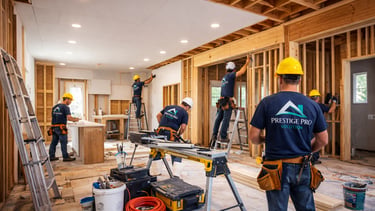 Professional home remodeling crew working on a residential interior renovation project.