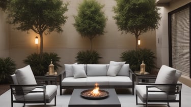 An inviting backyard deck with a pergola surrounded by lush greenery.