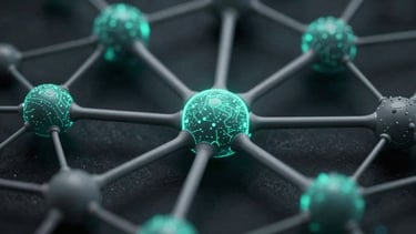 Abstract highly structured data visualization mapping neural network weights, sharp slate-gray connectors, precise cyber-jade highlights, dark background.