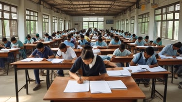 A focused student filling out an online admission form on a laptop