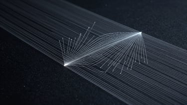 Abstract visualization of data architecture, precise mathematical patterns, thin white lines on a deep obsidian background, high contrast.