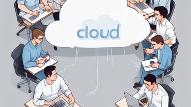 A modern office environment with technology and teamwork.