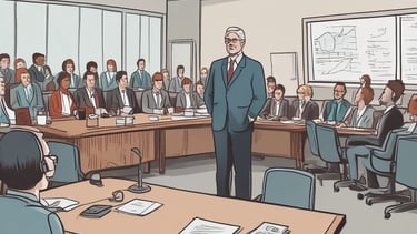 Picture of a confident leader speaking to a small team