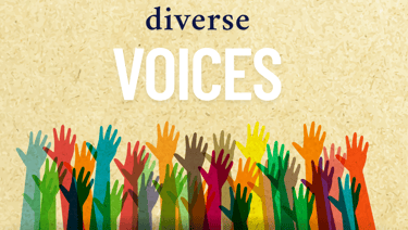 multiple colors of hands being raised with the text diverse voices