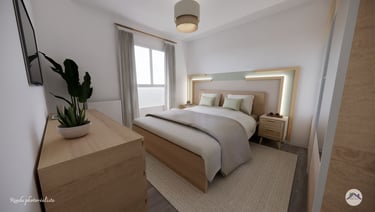 Chambre adulte style Zen et mobilier en bois, tête de lit sur mesure