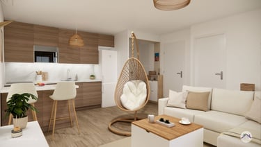 Aménagement cuisine en bois avec mange debout