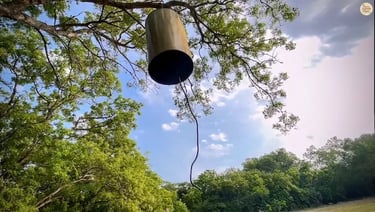 Big bell instrument at SVARAM Sound Garden in Auroville.