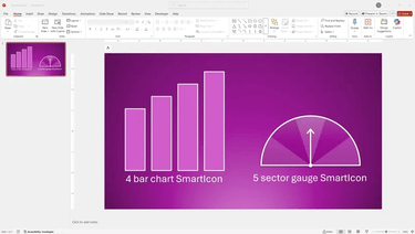 image of 4-bar chart and 5-sector gauge SmartIcons animating