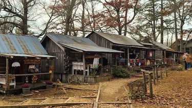 Log Cabin Village & Boulder in a Church - Mentone, AL
