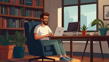 a man sitting in a chair with a laptop computer
