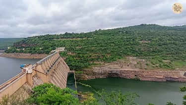 Scenic view of Srisailam Dam and the Krishna River from above.
