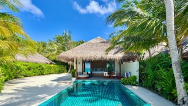 Huvafen Fushi Maldives deluxe beach bungalow with pool