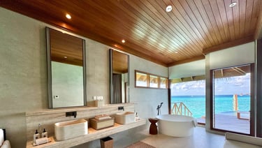Huvafen Fushi Maldives two bedroom ocean pavilion with pool bathroom