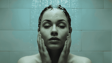 a woman embracing an emotional shower session