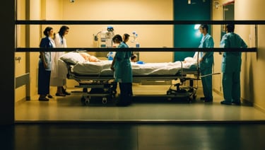 Doctors & nursing staff treating patient with AI & Data Analytics reports in Healthcare