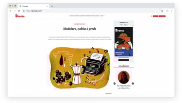 webpage of an article page showing an illustration with a typewriter and coffee