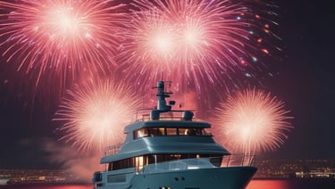 a boat with a man standing on the water