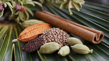 Assorted spices including cardamom, cinnamon, and local herbs displayed during a Zanzibar spice farm tour