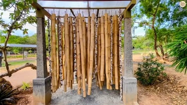 Bamboo instrument at SVARAM Sound Garden in Auroville.