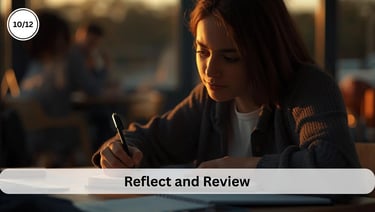 Student reviewing notes to reinforce learning and maintain study focus mode.