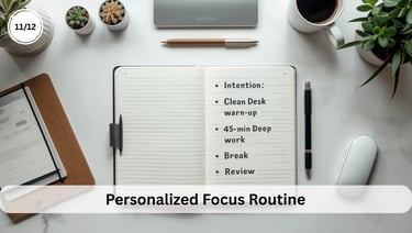 Notebook showing a simple routine to switch the brain into study focus mode.