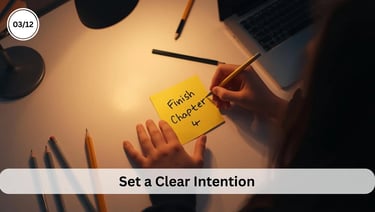 Student writing a clear study intention note to activate focus mode — Thunder Motivation.