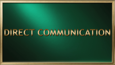 Elegant direct communication text in gold lettering on a metallic green background with a gold frame.