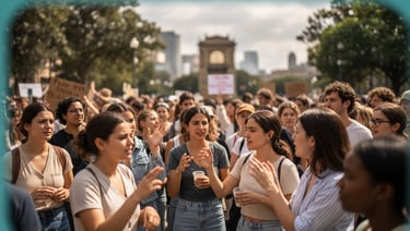 A photo of a crowd of people at a protest or gathering outdoors.