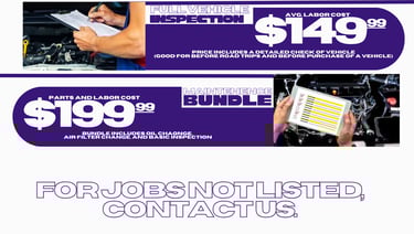 Auto Mancy LLC - Common Job Price List- Full Vehicle Inspection, Maintenence Bundle