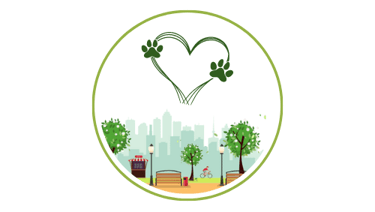 Julia's Pet Pals round element with a heart and park that is inspired by Massachusetts