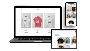 set of laptop, cell phone and ipad displaying personalized online store