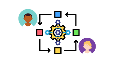 Digital illustration of diverse user avatars collaborating in AI content workflow automation