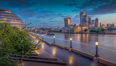 London cityscape with the Thames River and infamous dome building