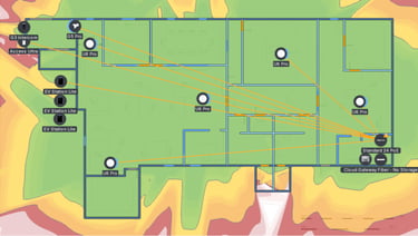 Wifi map of an office building containing various UniFi Devices.