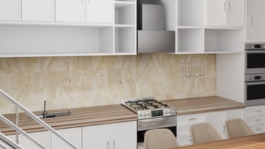 a kitchen with a stove top oven