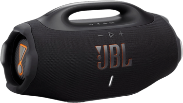 Vue de trois-quarts de l'enceinte portable JBL Boombox 4 noire