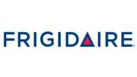 Frigidaire logo in blue with a red triangular accent for the letter "A" on a black background.