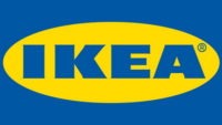 IKEA logo featuring bold yellow text inside an oval on a blue background.
