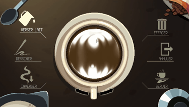 Menu de création de Latte Art dans Coffee Talk sur PC