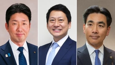 写真左からパネルディスカッションに登壇する堺市の永藤英機市長、生駒市の小紫雅史市長、西宮市の石井登志郎市長が並ぶポートレート写真｜堺市のニュースならサカイタイムズ