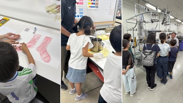 福助大阪事業所で小学生が靴下デザイン、染色体験、編み機見学をする様子｜堺市のニュースならサカイタイムズ