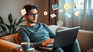 “Mulher feliz preparando refeição saudável com frutas e legumes, praticando exercícios leves e cuida