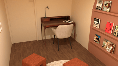 chambre décorée par décoratrice bureau terracotta 